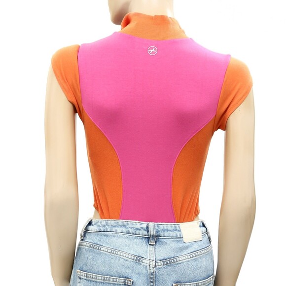Out From Under UO Samira Bodysuit Top High Neck Colorblock Zipper S NWT 233190 - Picture 8 of 9